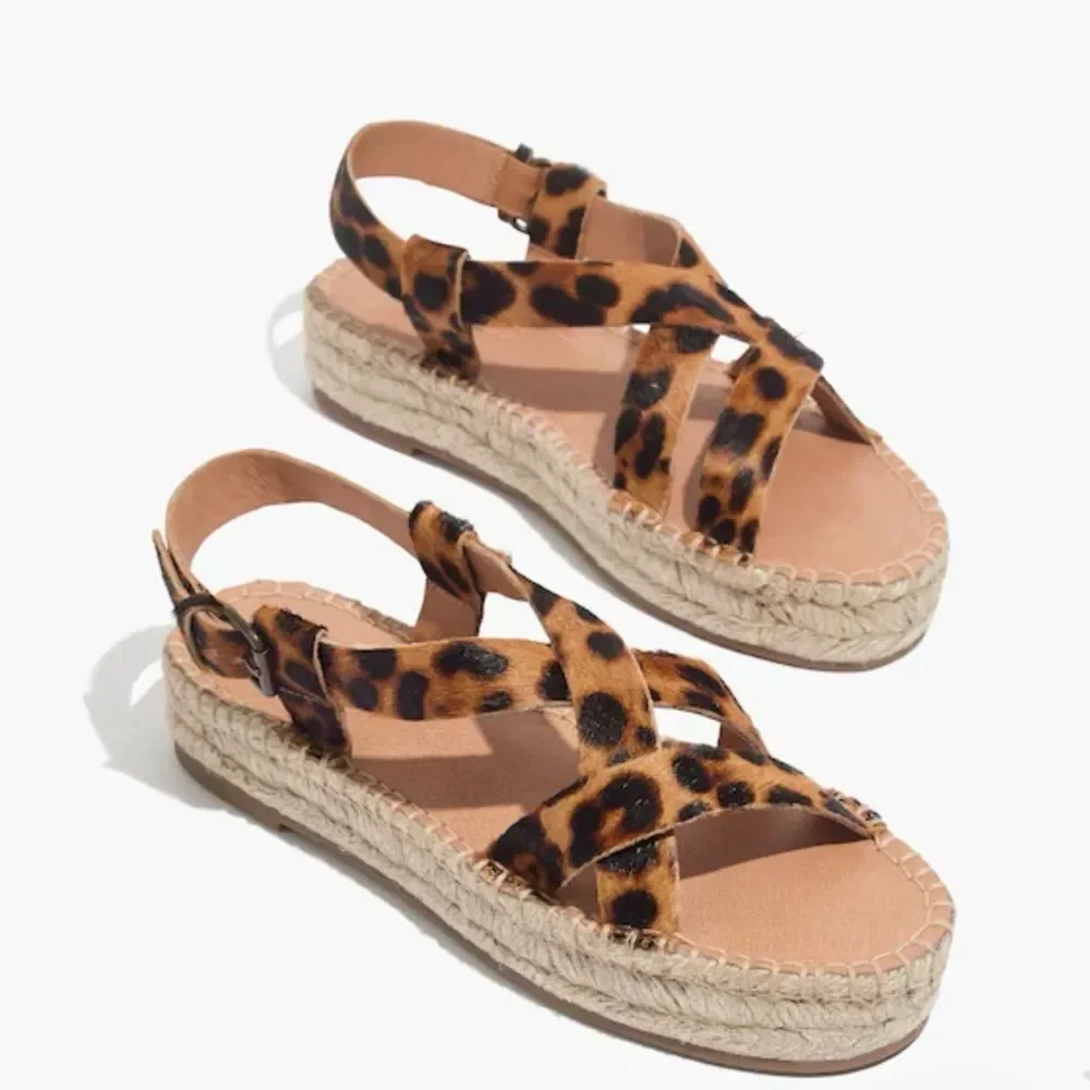🛍️ Madewell Malia Espadrille Leather Upper Calf Hair Leopard Sandals size 9.5